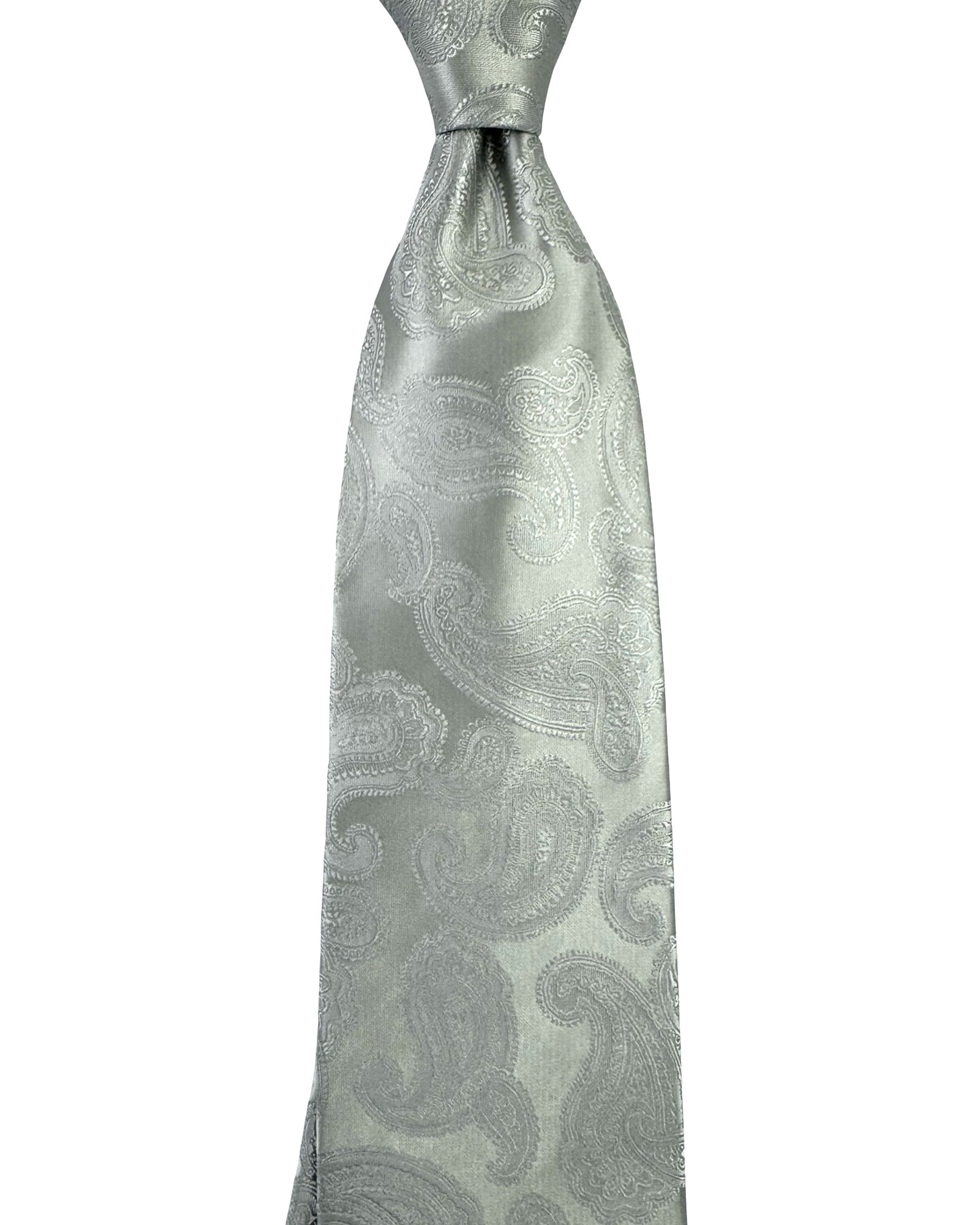 Zilli Silk Tie White Silver Paisley - Wide Tie