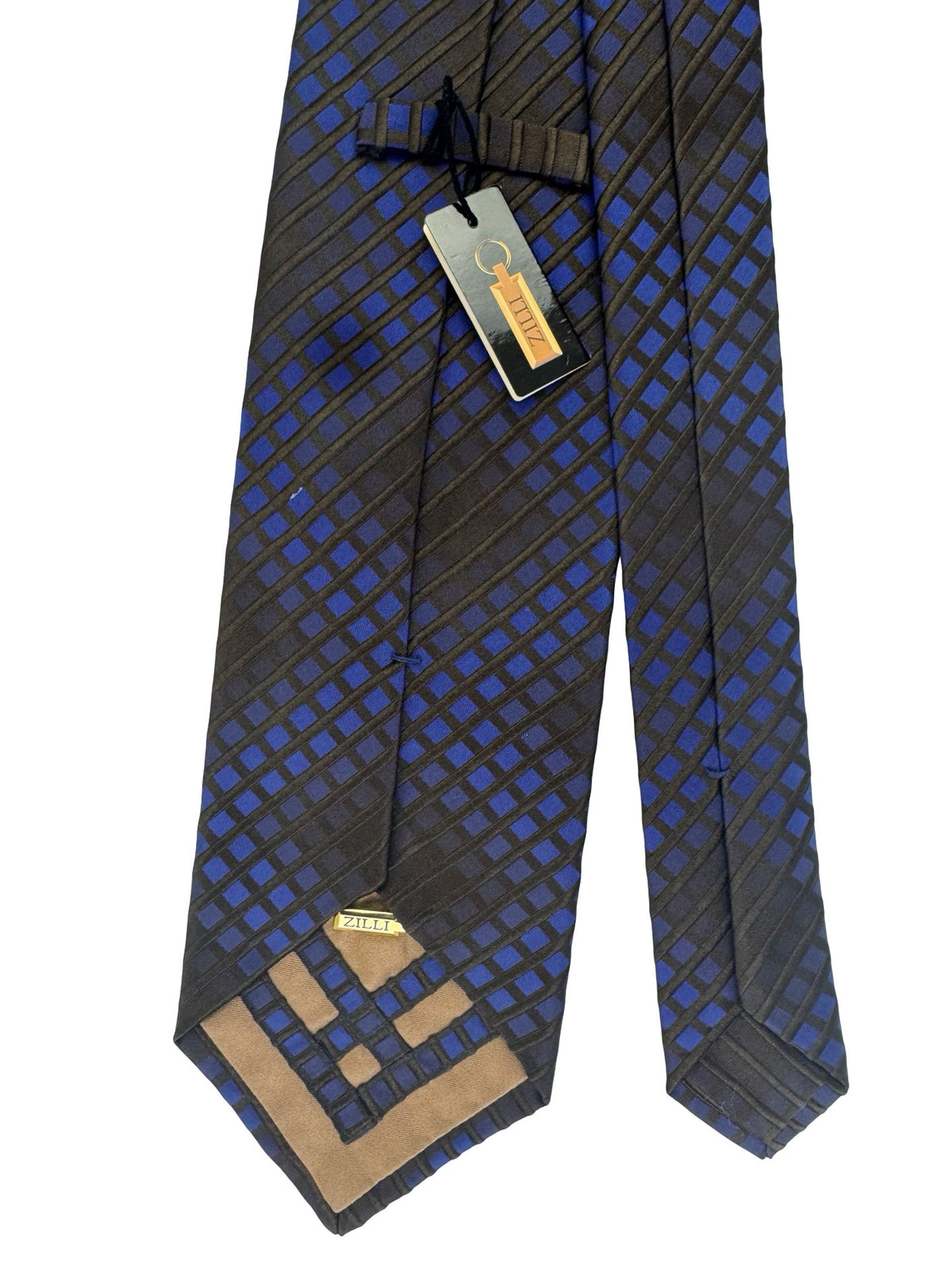 Zilli Silk Necktie Brown Midnight Blue Lattice - Wide Tie