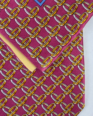 Zilli Tie & Matching Pocket Square Set Purple Gold Interlocking Ring Pattern