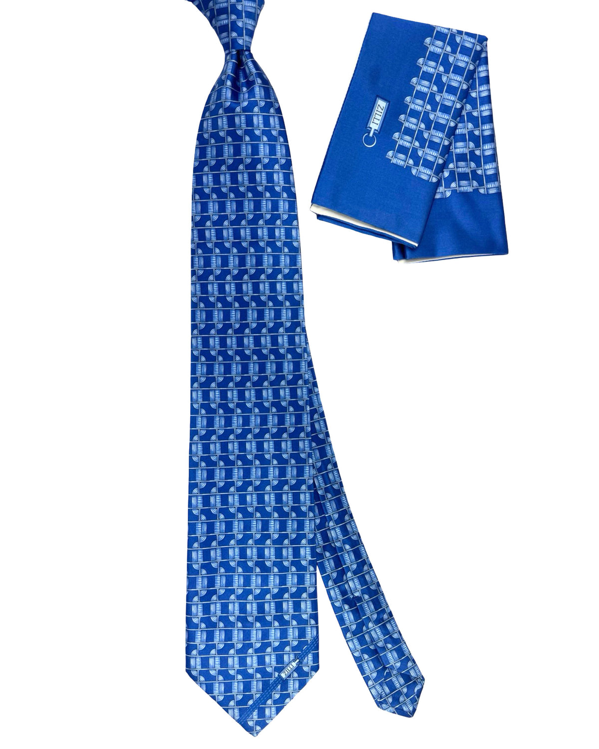 Zilli Silk Tie & Matching Pocket Square Set Blue Design