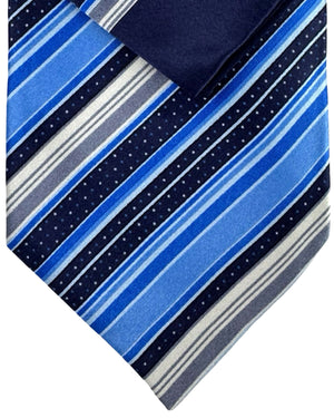 Zilli Silk Tie & Matching Pocket Square Set Blue Gray Stripes