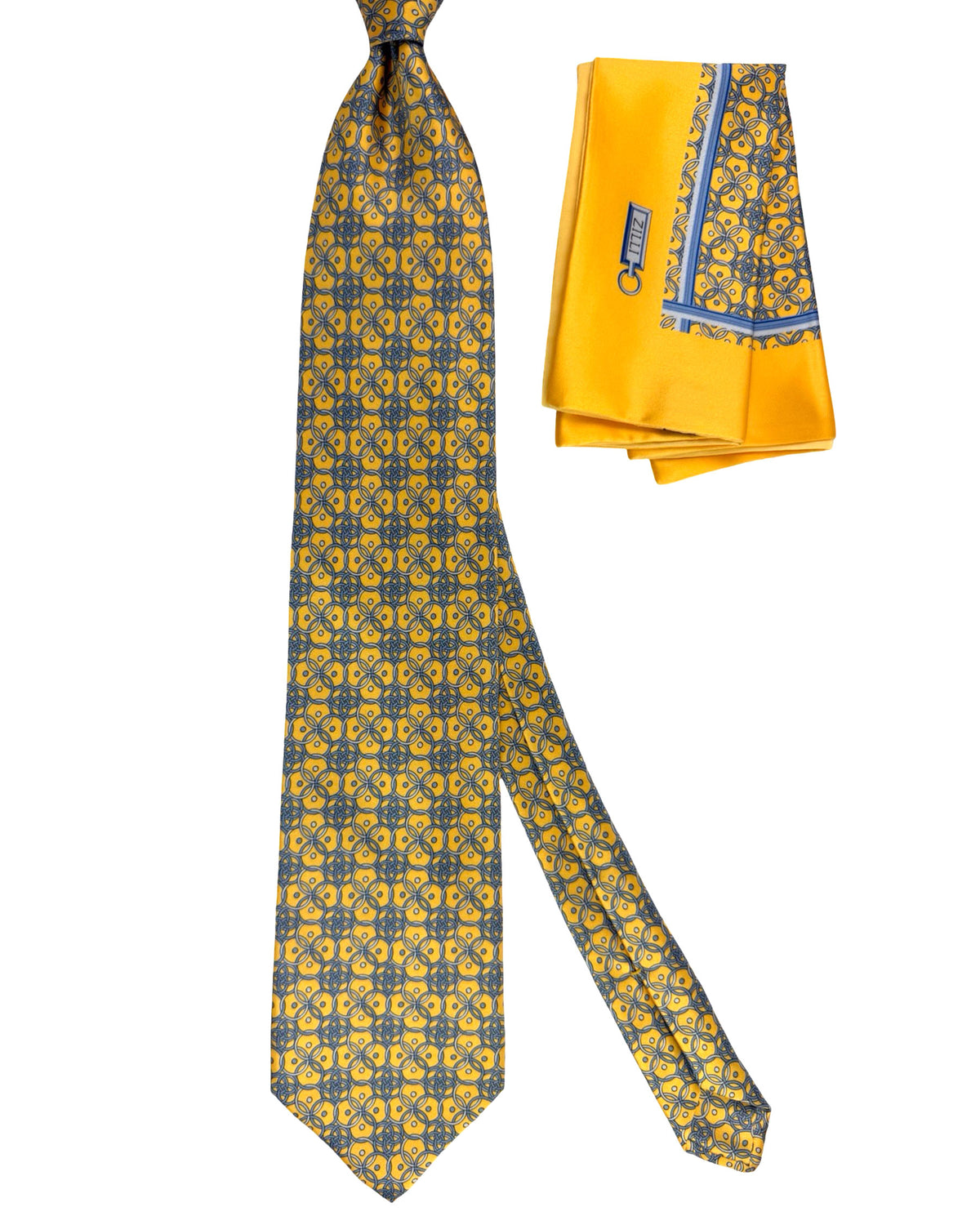 Zilli Tie & Matching Pocket Square Set Orange-Gold Gray