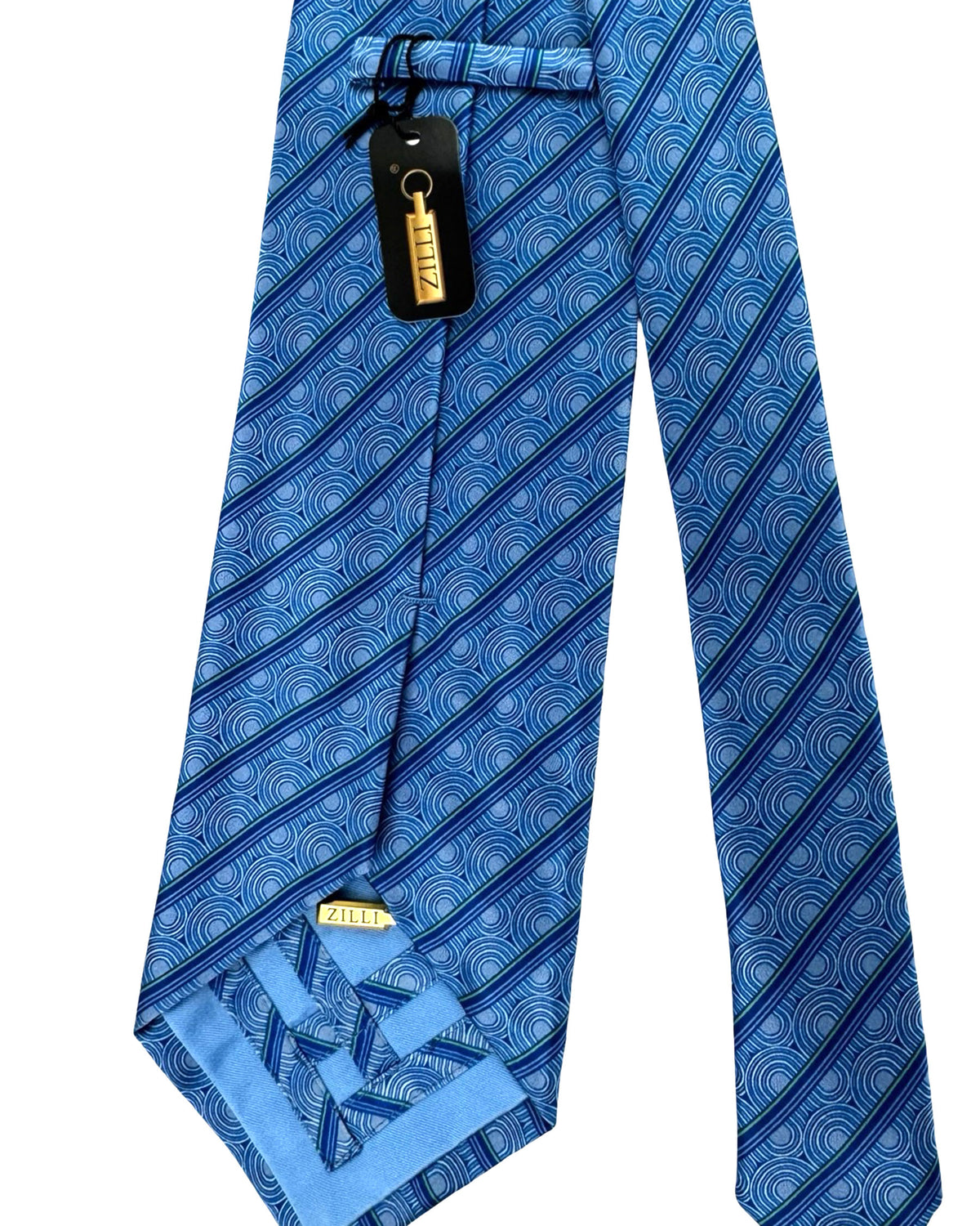 Zilli Tie Blue Green Royal Blue Patterned Stripes - Wide Necktie