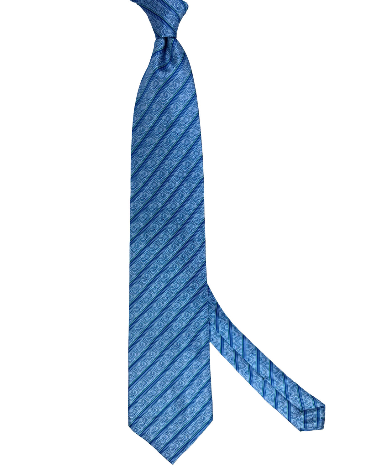 Zilli Tie Blue Green Royal Blue Patterned Stripes - Wide Necktie