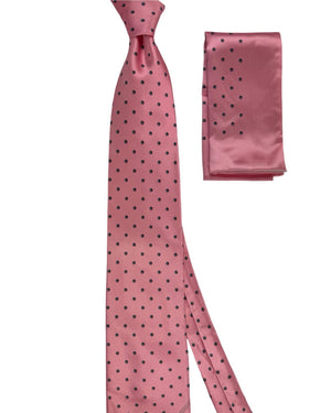 Zilli Silk Tie & Matching Pocket Square Set Pink with Grey Dots