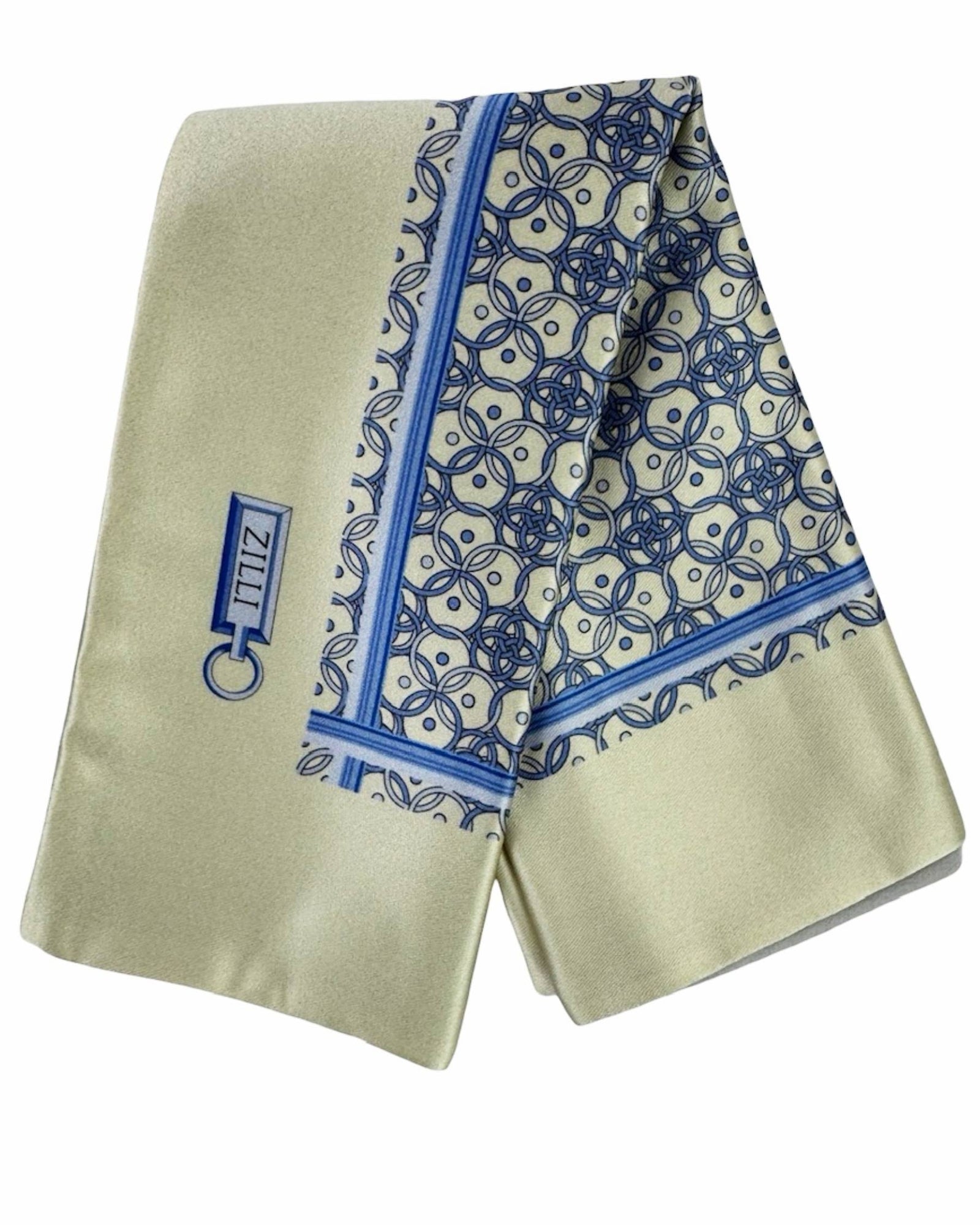 Zilli Pocket Square Ivory Blue Geometric Design
