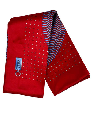 Zilli Pocket Square Red with Light Blue Circle Design