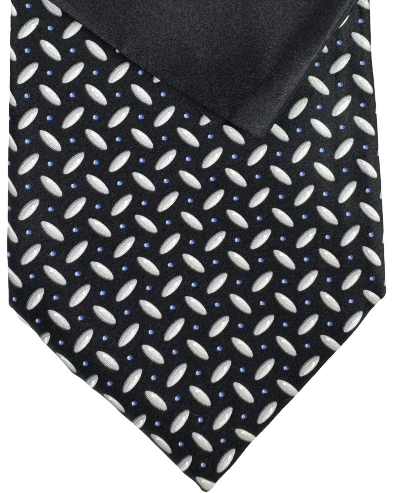 Zilli Silk Tie & Matching Pocket Square Set Black Silver Geometric