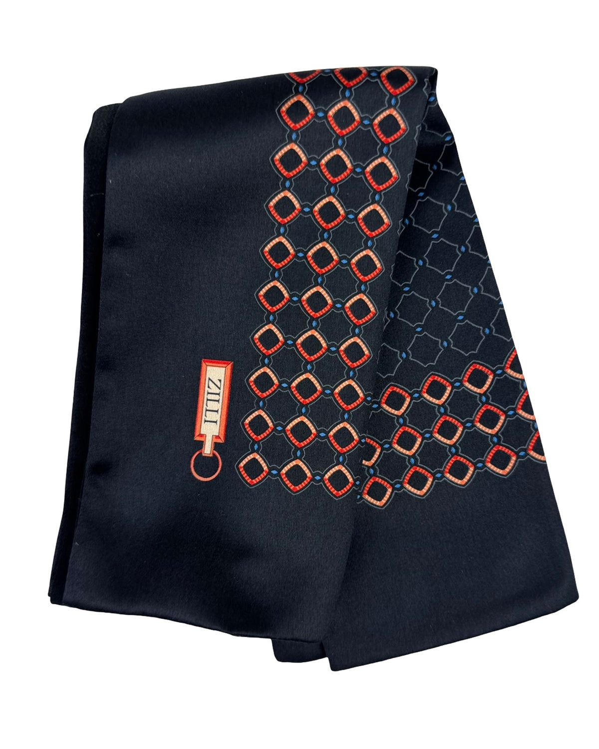 Zilli Silk Pocket Square Black Red Pink Blue Design