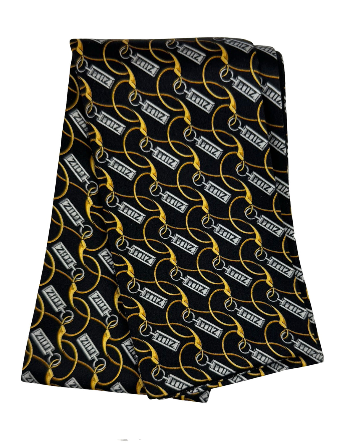 
Zilli Silk Pocket Square Black Gold Logo Tag

