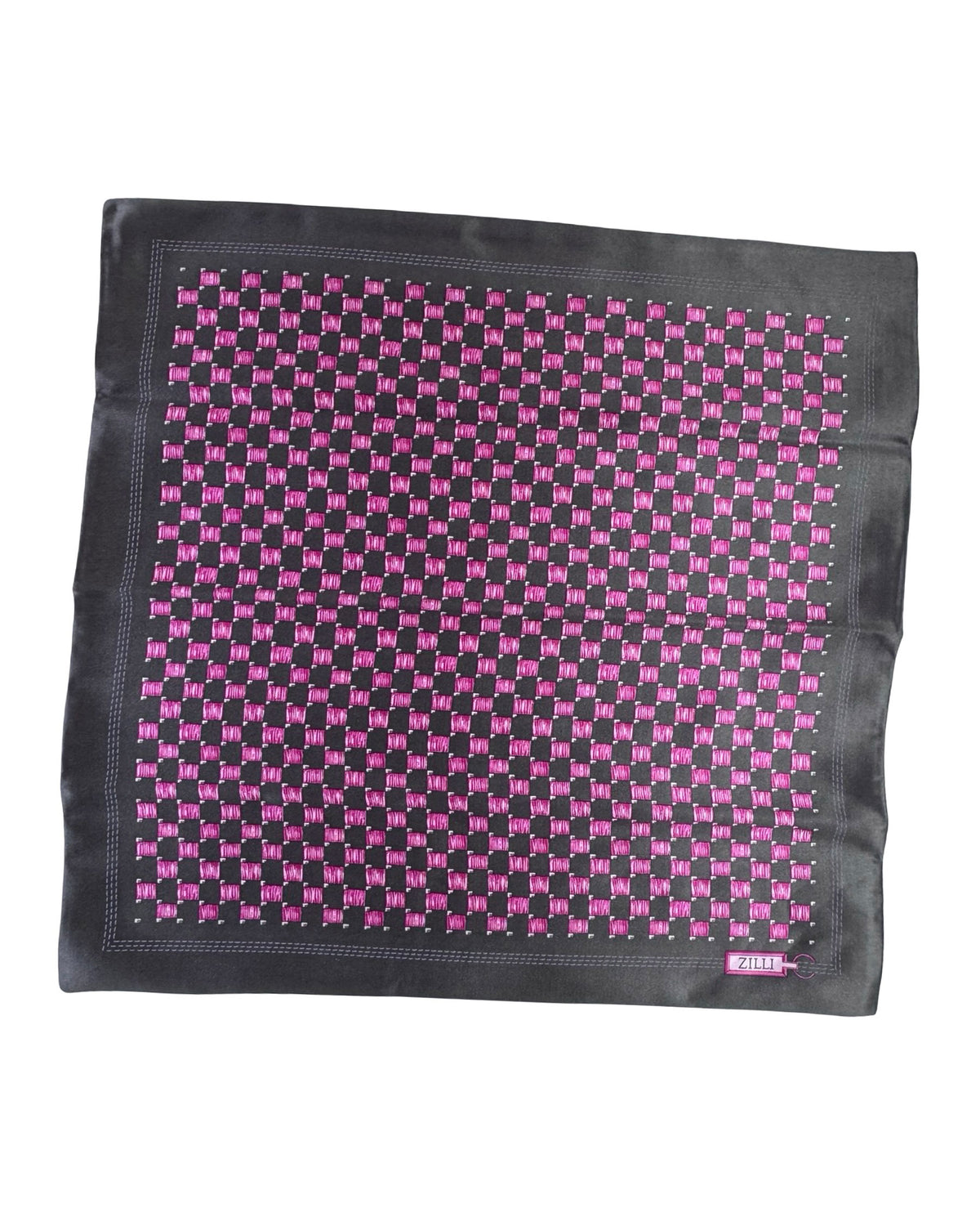 Zilli Silk Pocket Square Gray Fuchsia Pink SALE