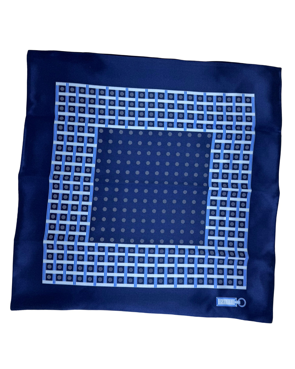 Zilli Silk Pocket Square Navy Design SALE