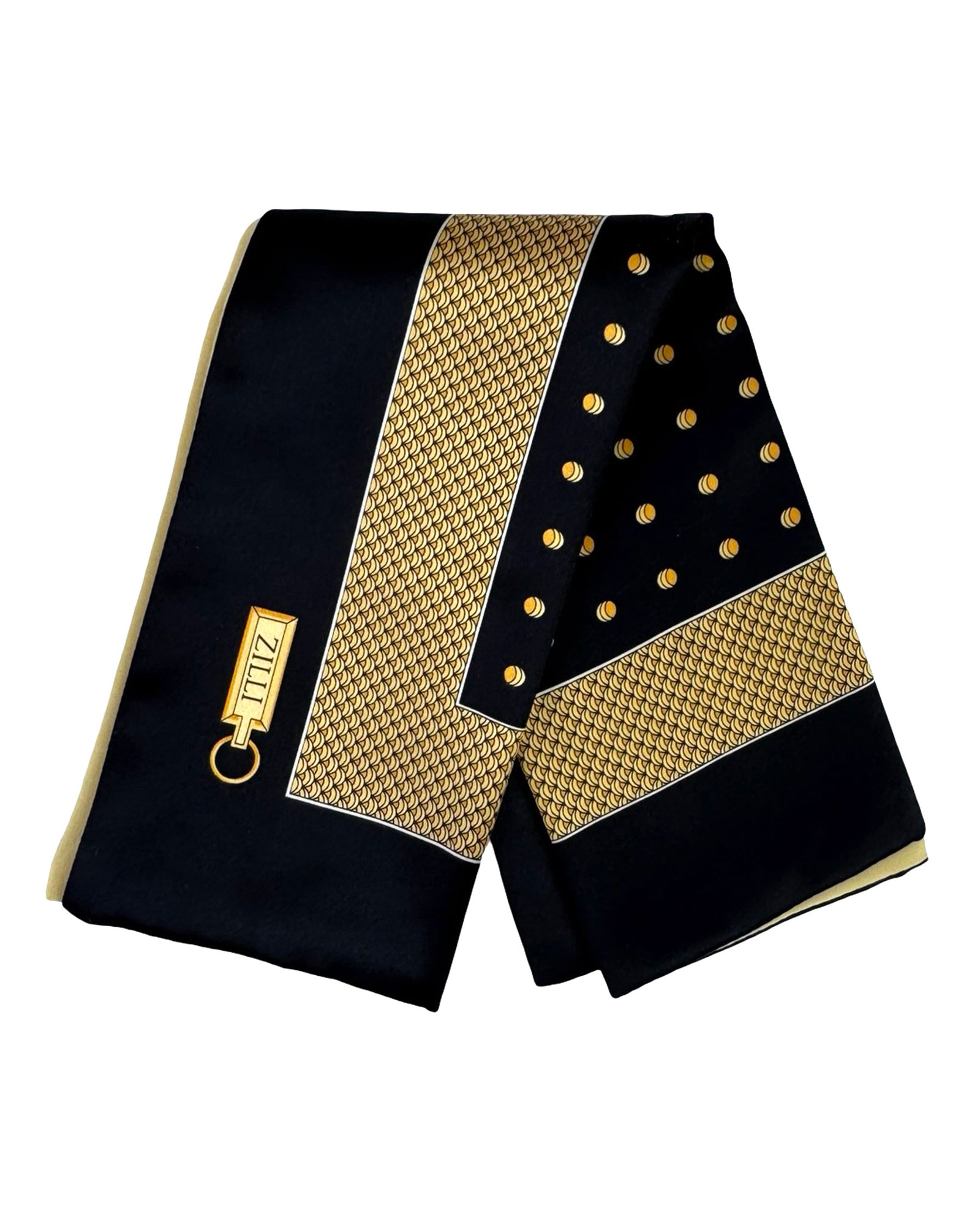 Zilli Silk Pocket Square Black Gold Design SALE