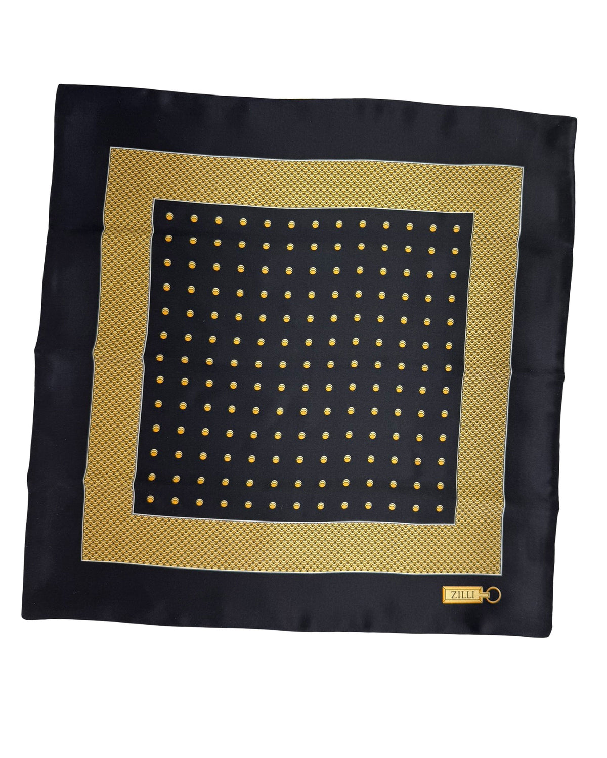Zilli Silk Pocket Square Black Gold Design SALE