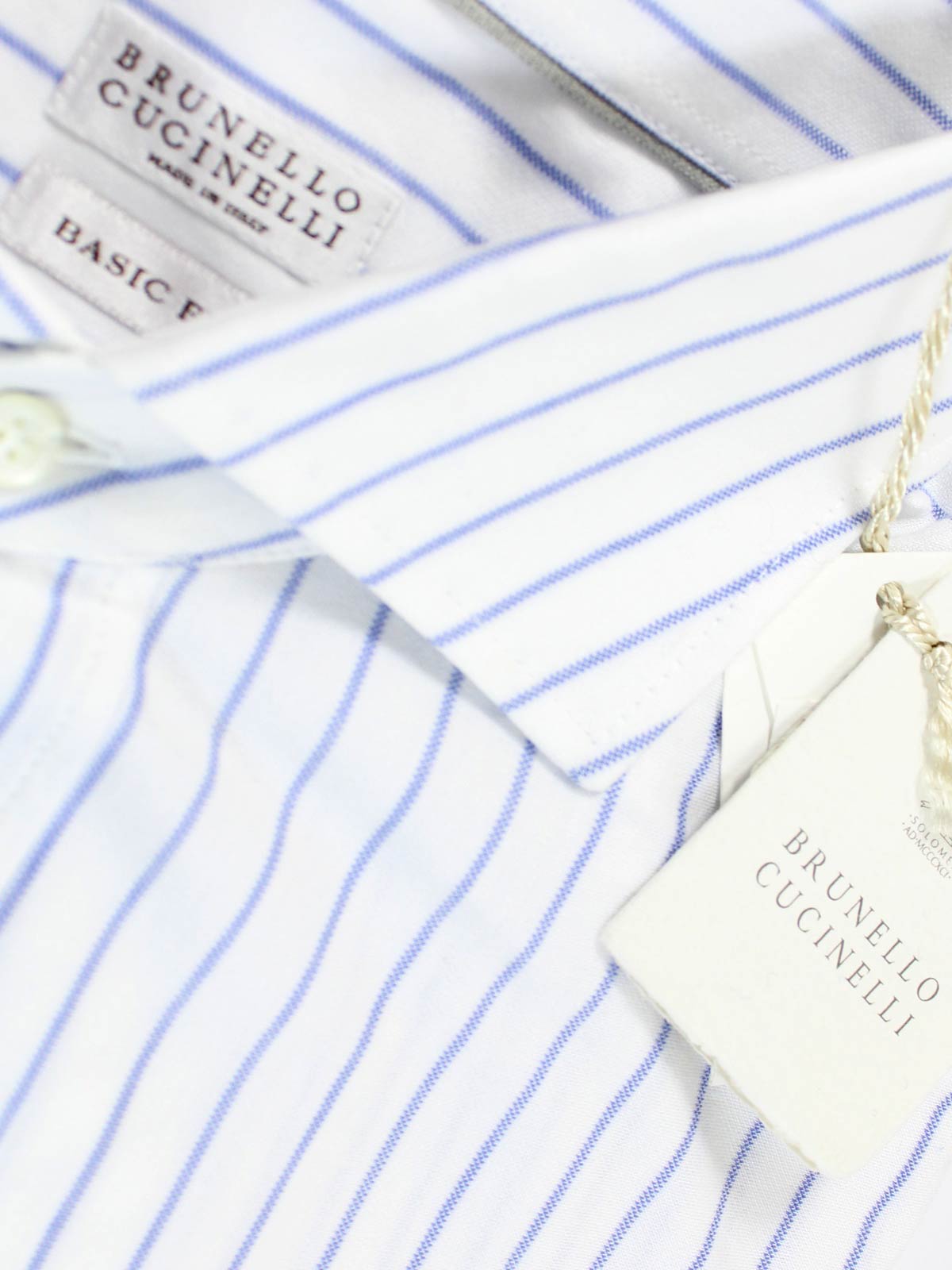 Brunello Cucinelli Dress Shirt White Blue Stripes