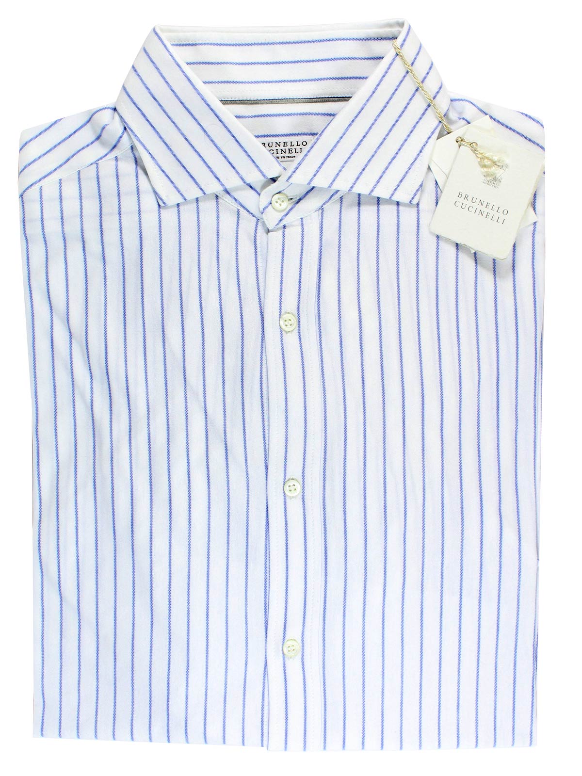 Brunello Cucinelli Dress Shirt White Blue Stripes