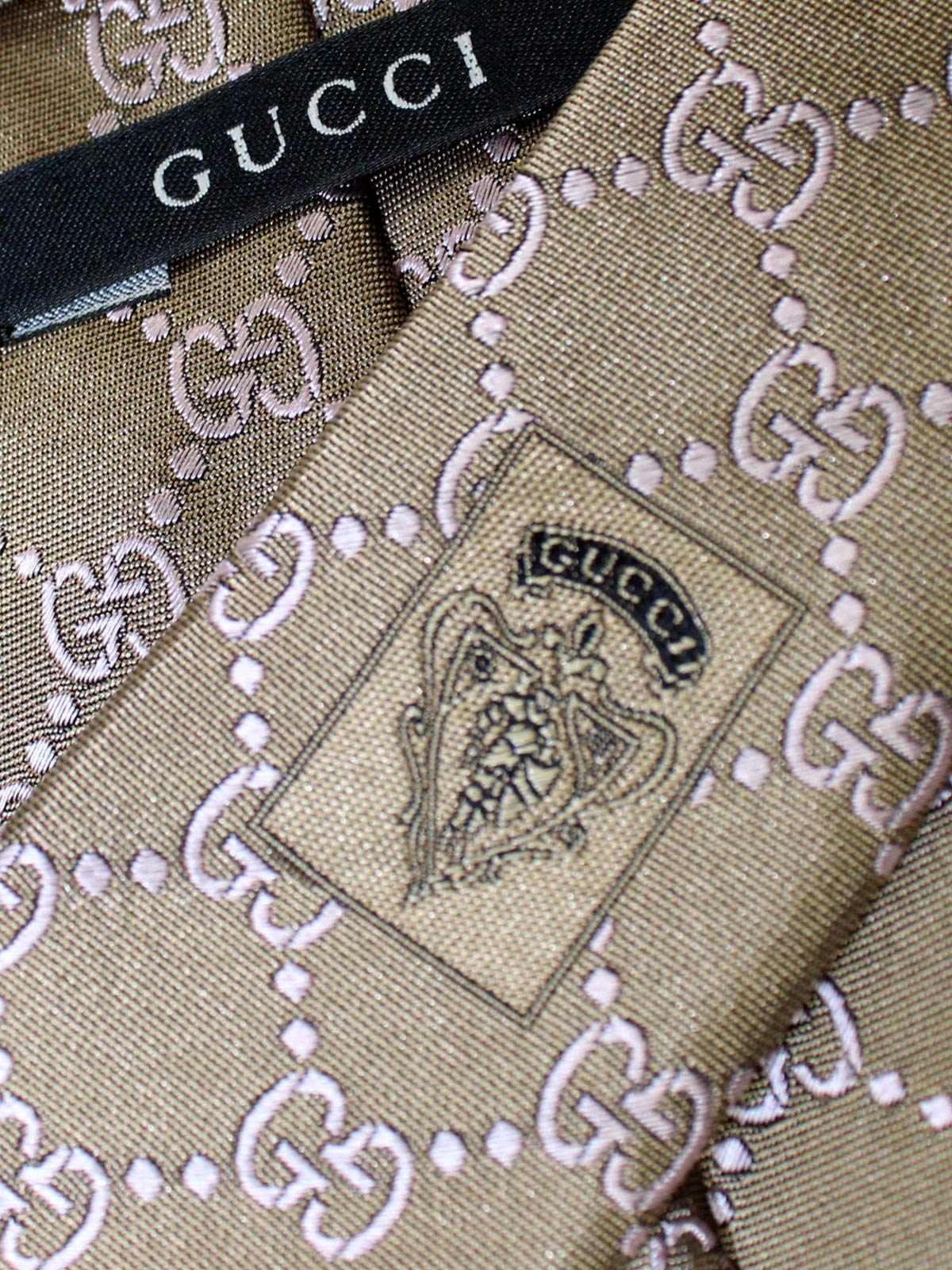 Gucci Tie Taupe Pink GG Pattern Design SALE