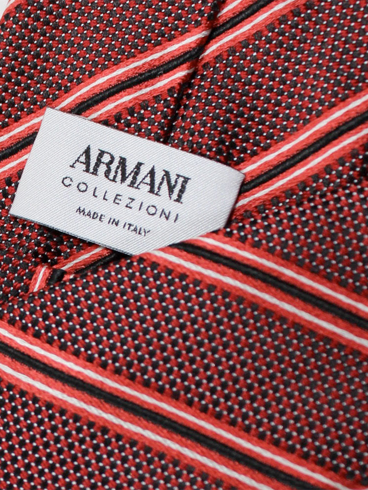 Armani Collezioni Tie Black Red Silver Stripes