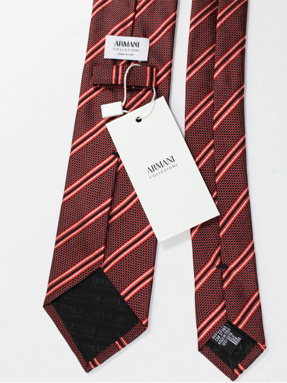 Armani Tie Red Black Silver Stripes Armani Collezioni SALE - Tie Deals