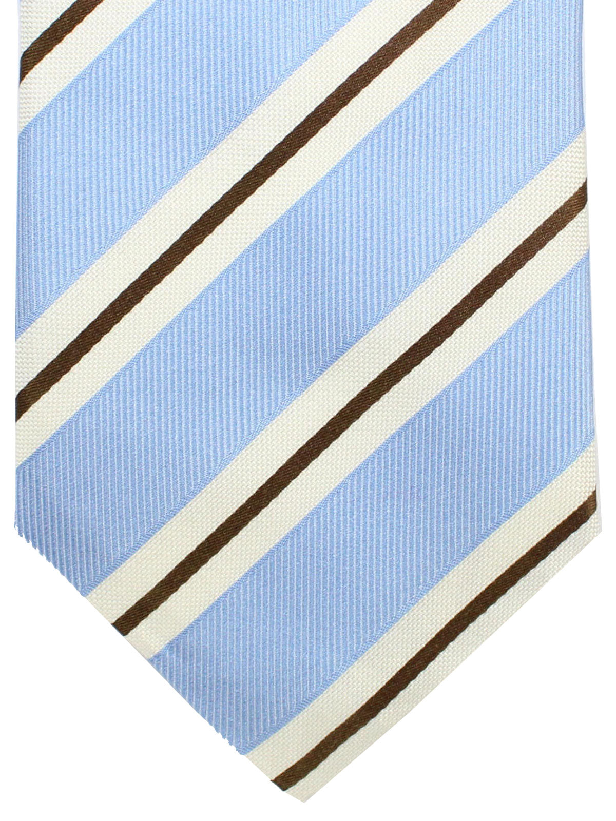 Cesare Attolini Tie Sky Blue Silver Brown Stripes