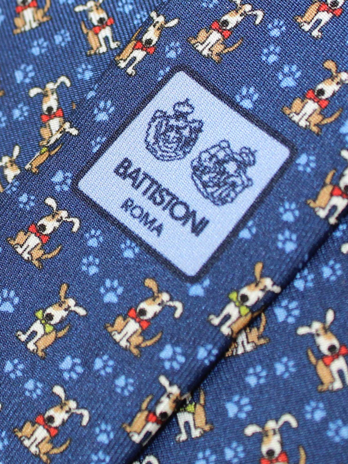 Battistoni Silk Tie Navy Dogs Design