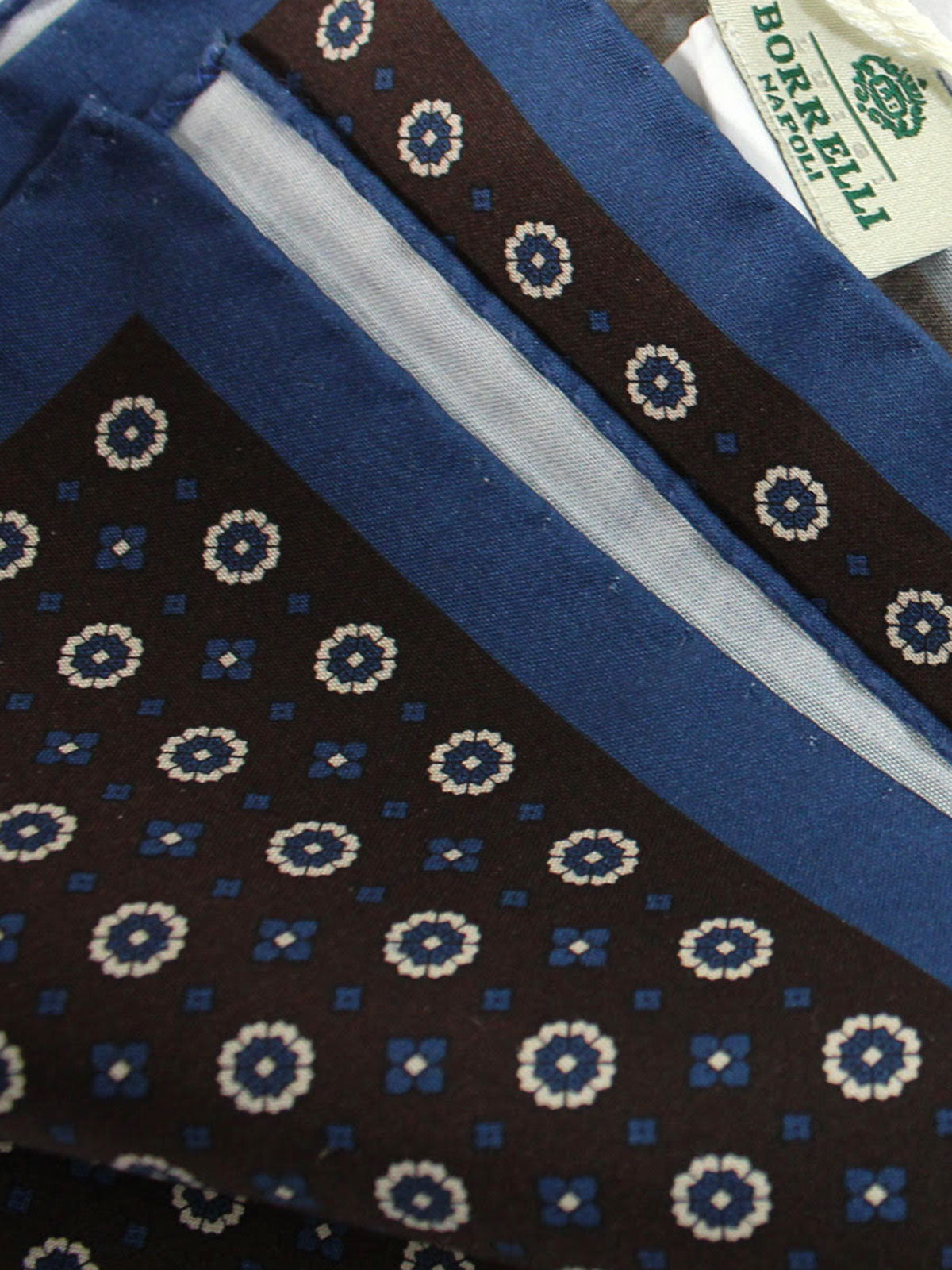 Luigi Borrelli Wool Pocket Square Brown Navy Floral