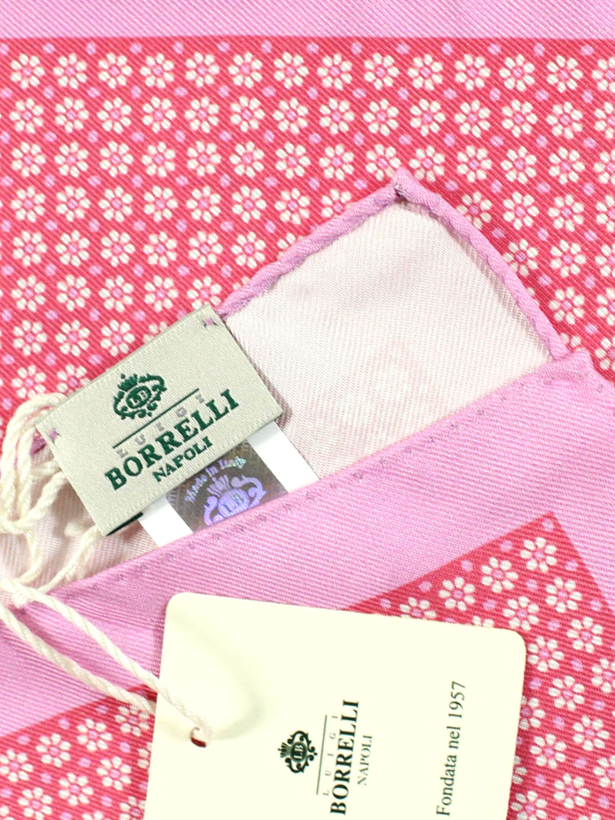 Luigi Borrelli Silk Pocket Square Pink Floral