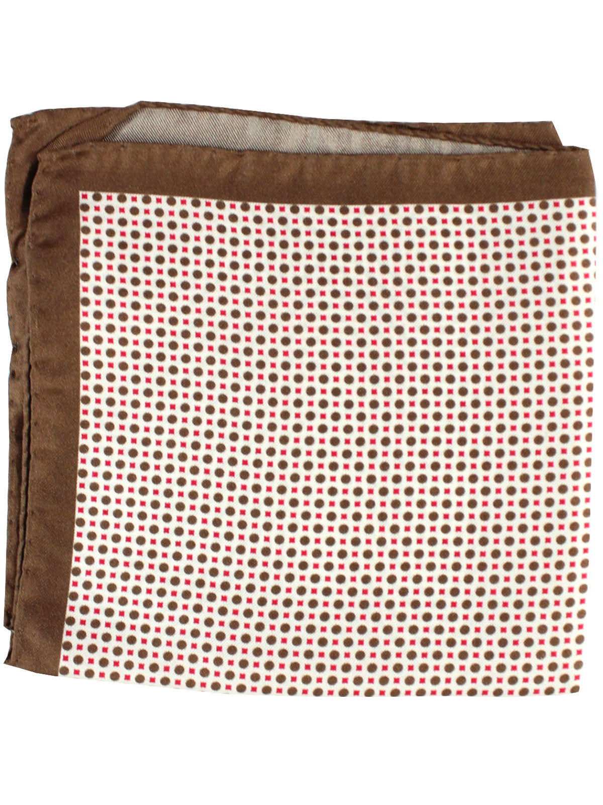 Luigi Borrelli Silk Pocket Square White Brown Red Geometric