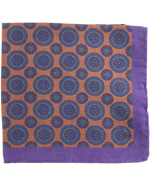 Luigi Borrelli Silk Pocket Square Purple Brown Medallions