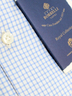Luigi Borrelli Dress Shirt ROYAL COLLECTION White Blue Grid