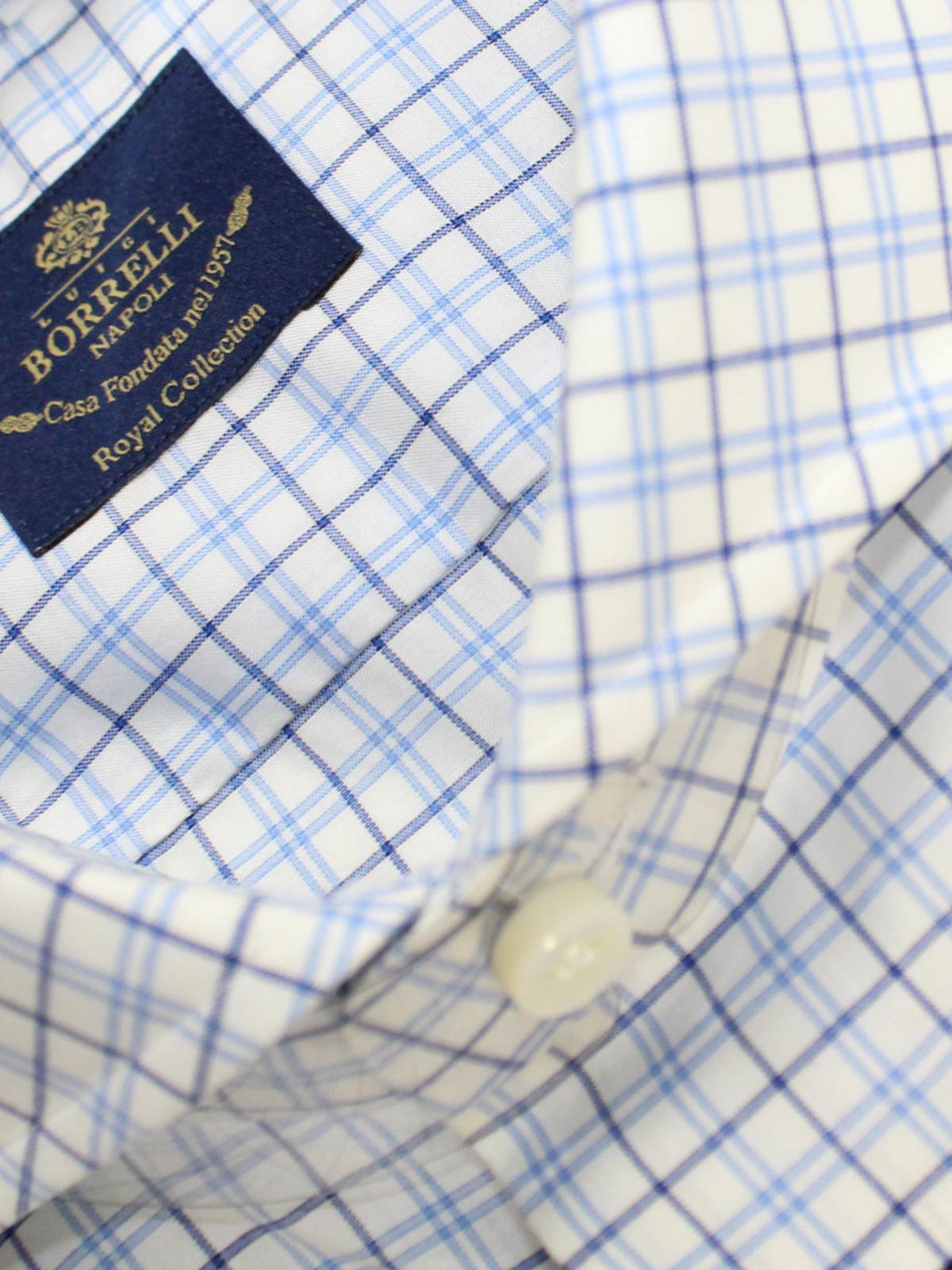 Borrelli Shirt ROYAL COLLECTION White Blue Navy Tattersall 