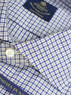 Luigi Borrelli Dress Shirt ROYAL COLLECTION White Royal Blue Tattersall 40 - 15 3/4 SALE