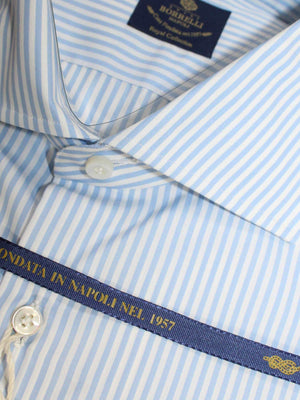 Luigi Borrelli Dress Shirt ROYAL COLLECTION White Blue Stripes 39 - 15 1/2