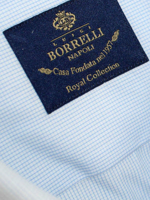 Luigi Borrelli Dress Shirt ROYAL COLLECTION White Blue Micro Check 38 - 15