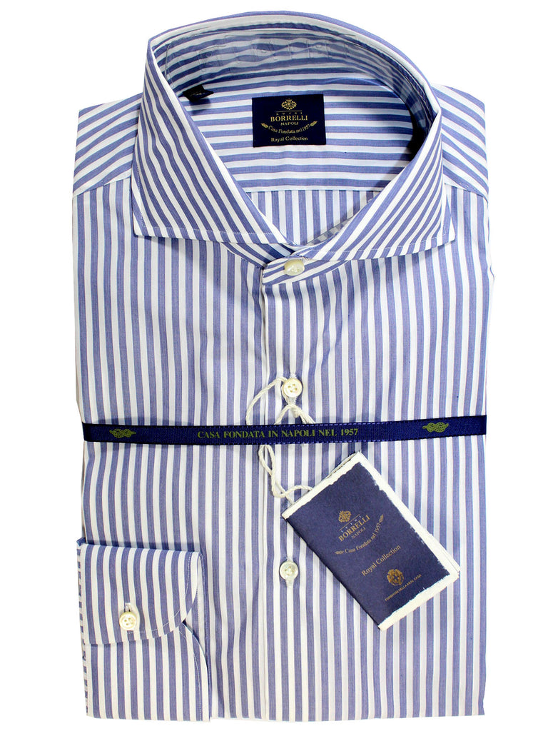 Luigi Borrelli Dress Shirt ROYAL COLLECTION White Blue Stripes 38 - 15