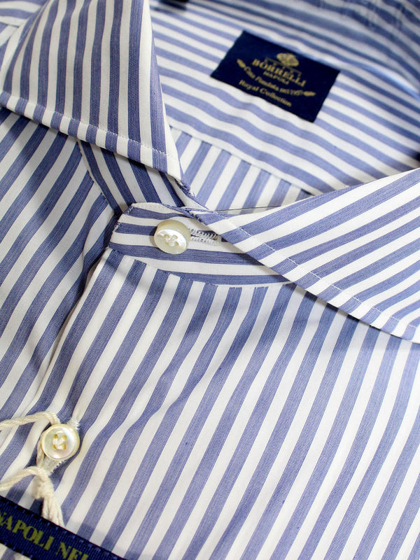 Luigi Borrelli Dress Shirt ROYAL COLLECTION White Blue Stripes