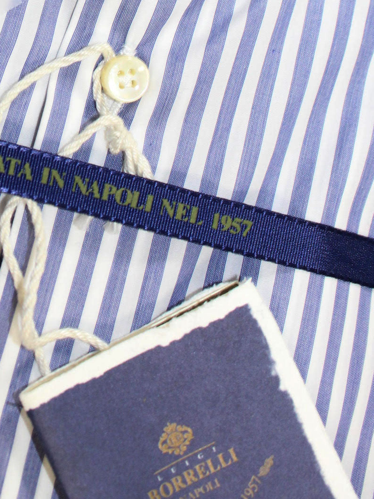 Luigi Borrelli Dress Shirt ROYAL COLLECTION White Blue Stripes 38