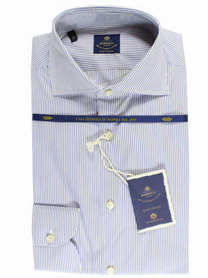 Borrelli Dress Shirt White Navy Stripes - Royal Collection 