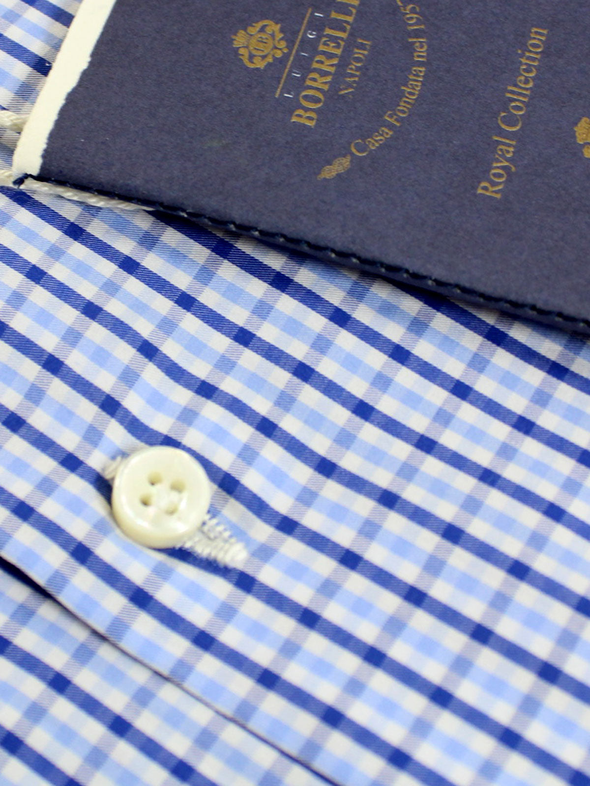 Luigi Borrelli Dress Shirt White Navy Blue - Royal Collection 40 - 15 3/4 SALE