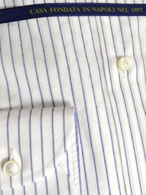 Luigi Borrelli Shirt Royal Collection White Navy Stripes 38 - 15 SALE