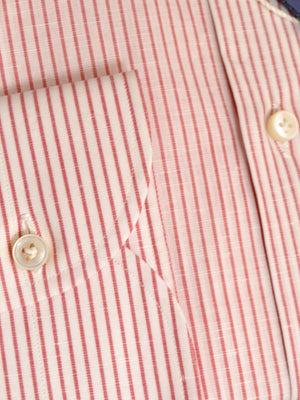 Luigi Borrelli Shirt Royal Collection White Red Stripes Linen Cotton 38 - 15 REDUCED - SALE
