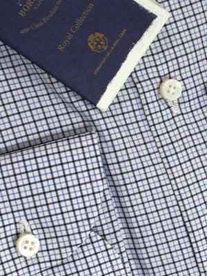 Luigi Borrelli Shirt ROYAL COLLECTION White Blue Black Tattersall Check 40 - 15 3/4 SALE