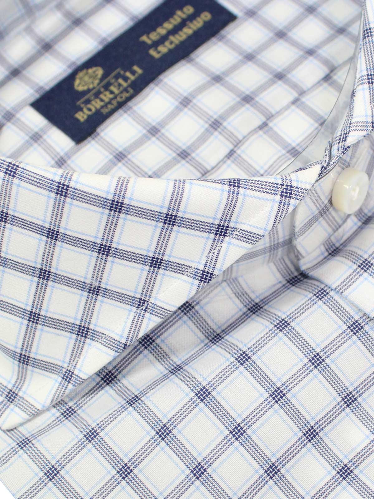 Luigi Borrelli Shirt Tessuto Esclusivo White Blue Check 39 - 15 1