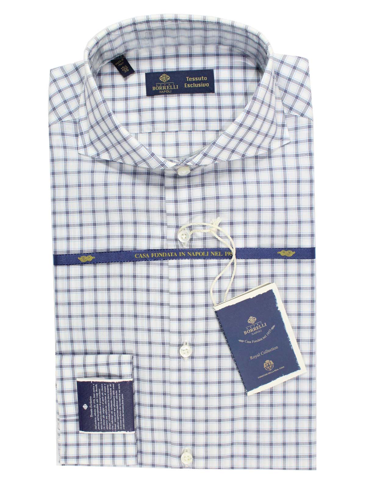 Luigi Borrelli Shirt Tessuto Esclusivo White Blue Check 39 - 15 1