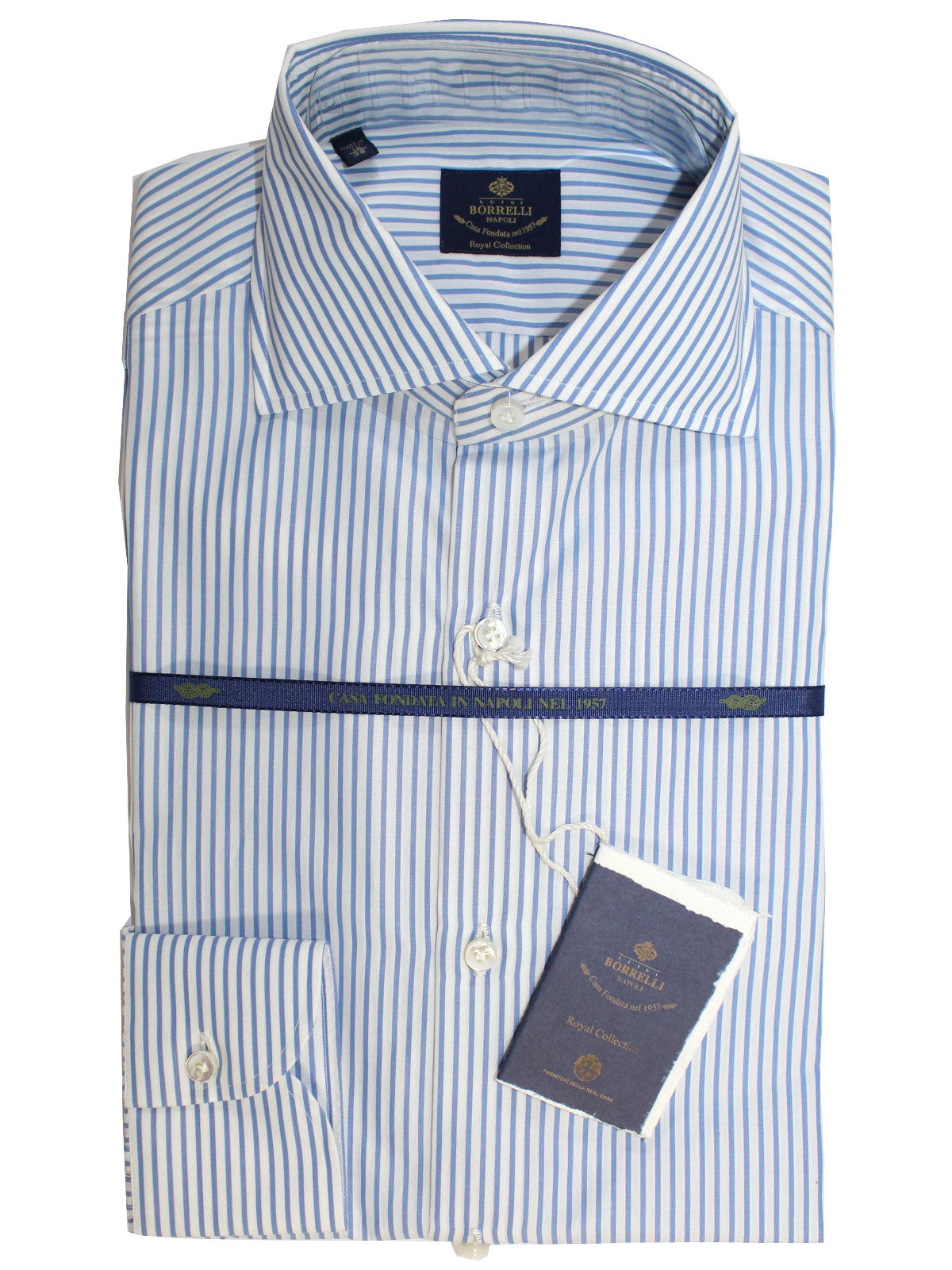 Luigi Borrelli Dress Shirt ROYAL COLLECTION White Blue Stripes