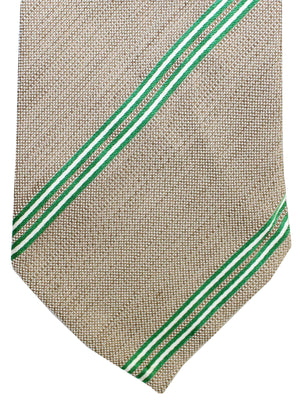 Luigi Borrelli Unlined Tie Taupe Green Stripes