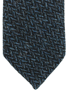 Luigi Borrelli Necktie Midnight Blue Gray Black Herringbone - Wool Sil