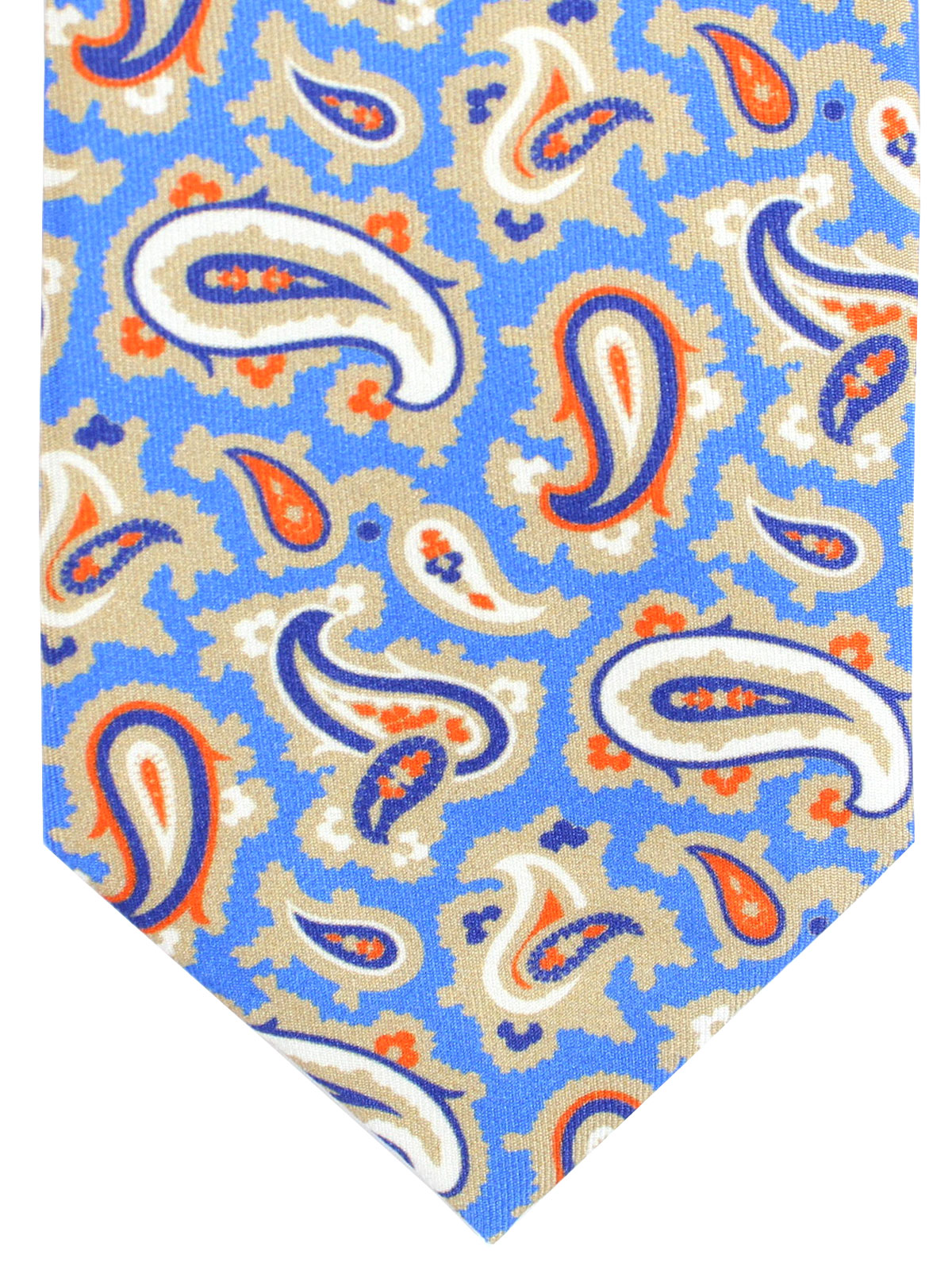 Luigi Borrelli Tie Royal Blue Taupe Orange Paisley Design