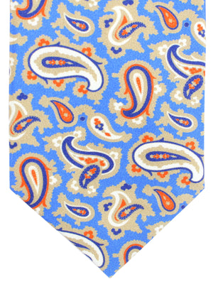 Luigi Borrelli Tie Royal Blue Taupe Orange Paisley Design