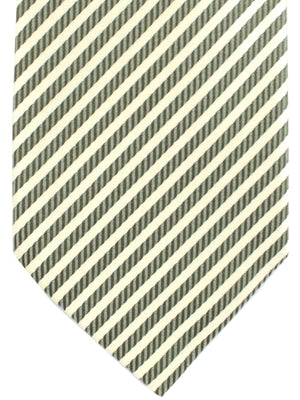 Luigi Borrelli Silk Tie White Green Stripes
